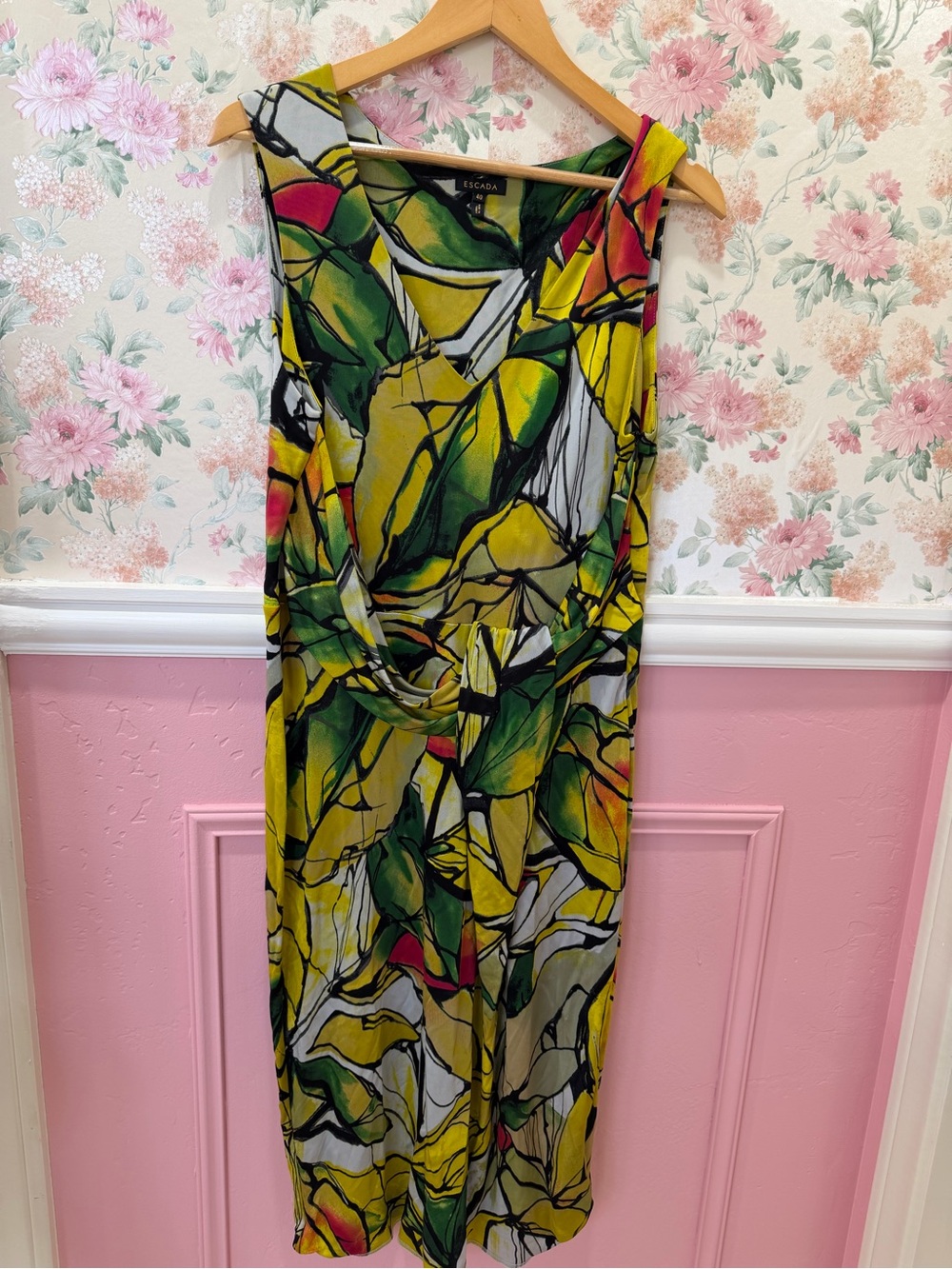 Escada Yellow, Green & Pink Abstract Floral Swim Cover-Up